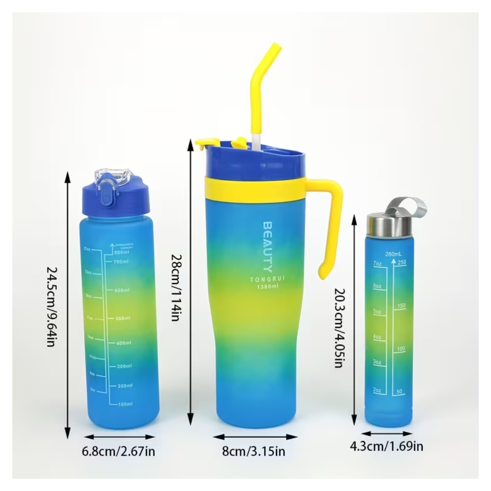 Kit Termos X3 Botellas Deporte Plastico