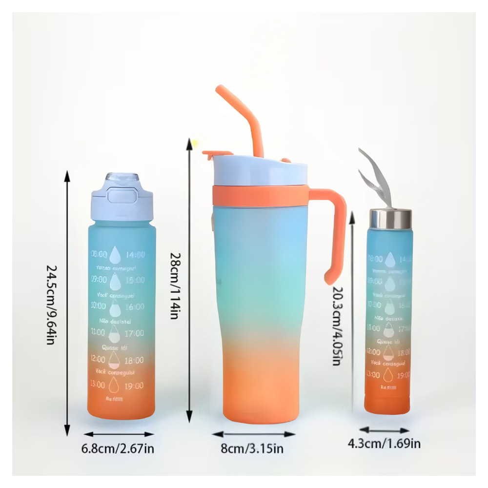 Kit Termos X3 Botellas Deporte Plastico