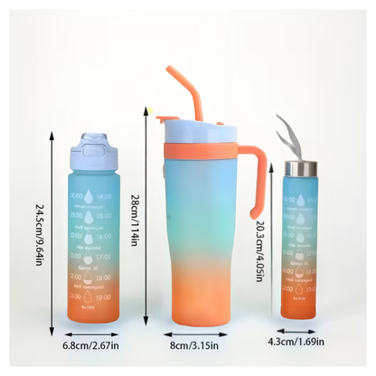 Kit Termos X3 Botellas Deporte Plastico